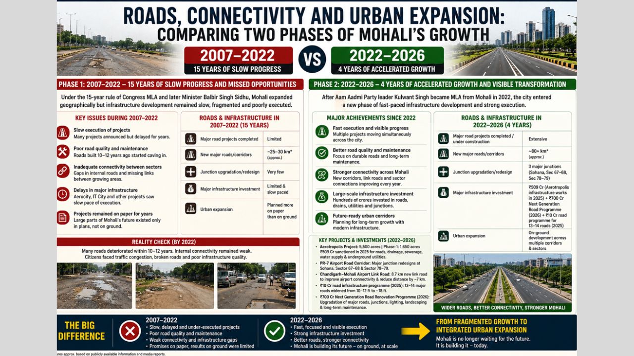 Mohali Infrastructure Growth: Comparing Roads, Connectivity And Urban Expansion Between 2007–2022 And 2022–2026