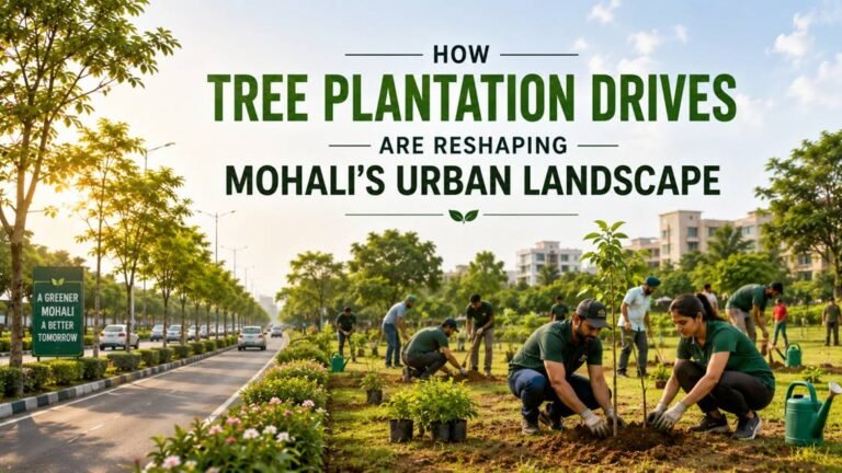 Tree plantation activities and green corridors contributing to Mohali's expanding urban greenery.