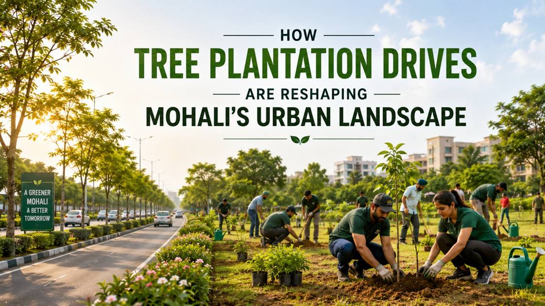 Tree plantation activities and green corridors contributing to Mohali's expanding urban greenery.