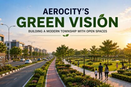 Landscaped roads, parks and green spaces showcasing Aerocity's sustainable urban development