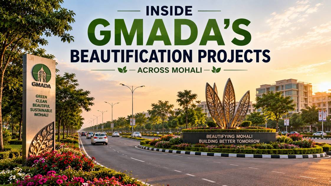 Landscaped roads, green belts and public spaces developed through GMADA beautification projects in Mohali.
