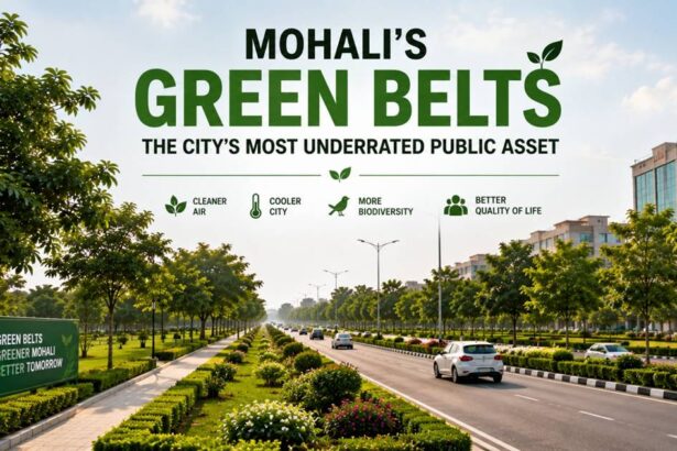 Tree-lined green belts and landscaped corridors across Mohali improving the urban environment.