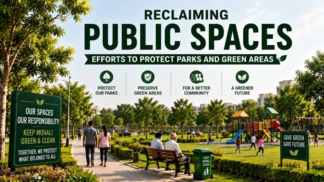 Well-maintained parks and protected green spaces contributing to Mohali's sustainable urban development.