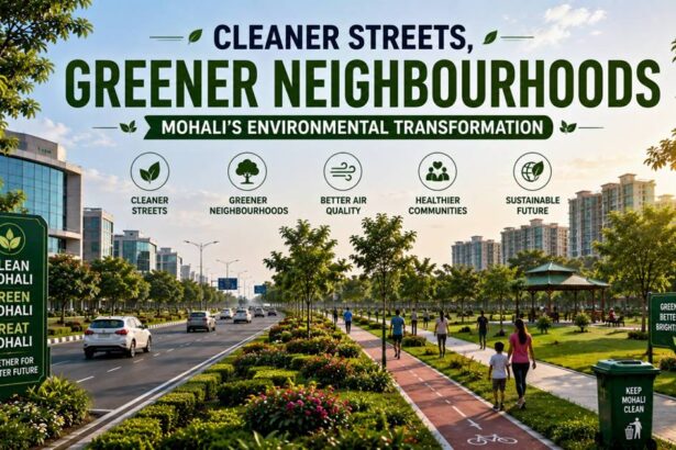 Clean streets, landscaped roads and green neighbourhoods showcasing Mohali's environmental transformation
