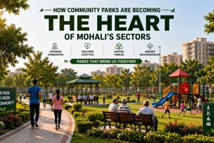 Residents enjoying community parks in Mohali with walking tracks, playgrounds and green spaces.