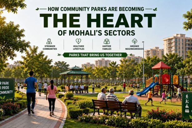 Residents enjoying community parks in Mohali with walking tracks, playgrounds and green spaces.