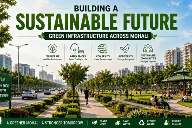 Tree-lined roads, parks and green infrastructure supporting sustainable urban development in Mohali.