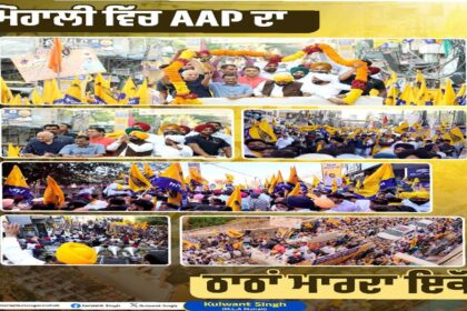 Large gathering of supporters and residents participating in a road show in Mohali focused on development and public engagement.
