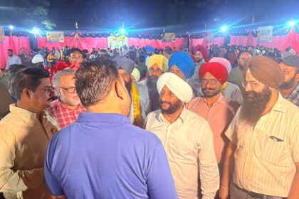 MLA Kulwant Singh interacting with residents during an election campaign in support of Bibi Arvinder Kaur in Ward 5, Mohali.
