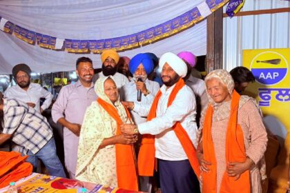 MLA Kulwant Singh meeting residents during an election campaign in support of Fulraj Singh in Ward 44, Mohali.