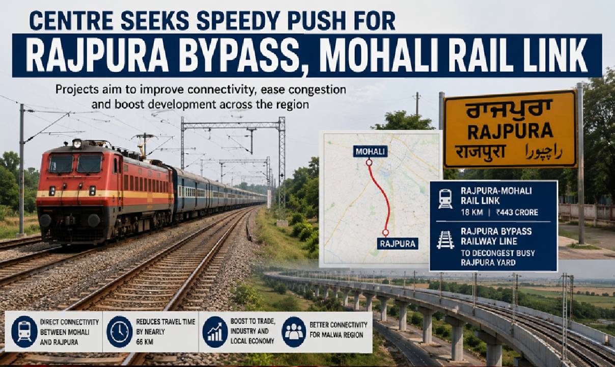 Construction plans for the Rajpura-Mohali rail link and Rajpura Bypass in Punjab.