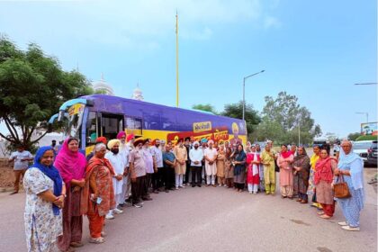 MLA Kulwant Singh flags off a pilgrimage bus carrying senior citizens from Sector 91, SAS Nagar Mohali, under the Chief Minister's Pilgrimage Scheme