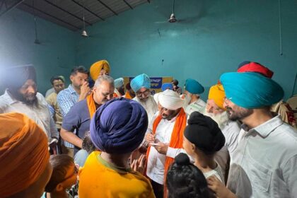 MLA Kulwant Singh interacting with residents of Bhagomajra village, SAS Nagar Mohali, during a community meeting on local development and public welfare