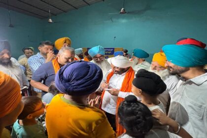 MLA Kulwant Singh interacting with residents of Bhagomajra village, SAS Nagar Mohali, during a community meeting on local development and public welfare
