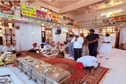 MLA Kulwant Singh attending the final Ardaas ceremony in village Gige Majra and offering condolences to the bereaved family
