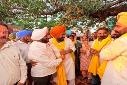 MLA Kulwant Singh interacting with residents during a community meeting in Daun Ramgarh village, SAS Nagar Mohali, discussing development projects and public welfare initiatives.