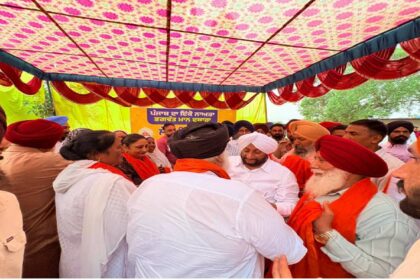 MLA Kulwant Singh interacting with residents during a Lok Milni programme in Barmajra village, SAS Nagar Mohali, and screening a documentary on Sri Guru Ravidas Ji.