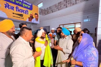 MLA Kulwant Singh interacting with villagers during a Lok Milni programme in Saidpur village, SAS Nagar Mohali, discussing public grievances and development initiatives