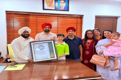 MLA Kulwant Singh congratulates Mayra Passi for earning a place in the International Book of Records for excellence in a Mathematics Competition