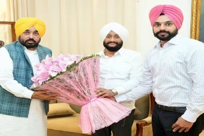 MLA Kulwant Singh meeting Chief Minister Bhagwant Mann to discuss Mohali development, infrastructure projects, and public welfare initiatives