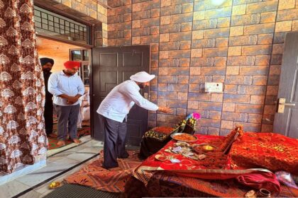 MLA Kulwant Singh attending a prayer gathering in memory of Surinderpal Singh Ji at village Gige Majra and offering condolences to the family