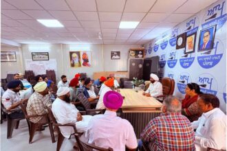 MLA Kulwant Singh meeting residents from different areas of SAS Nagar Mohali at his constituency office to discuss local issues and public grievances