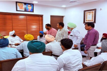 MLA Kulwant Singh meeting residents from different areas of SAS Nagar Mohali at his constituency office to discuss local issues and public grievances