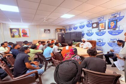 MLA Kulwant Singh interacting with residents at his constituency office in SAS Nagar Mohali, listening to public grievances and discussing local development issues