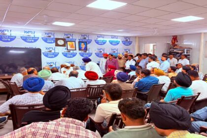 MLA Kulwant Singh meeting residents from different parts of Mohali at his constituency office during a public grievance meeting.