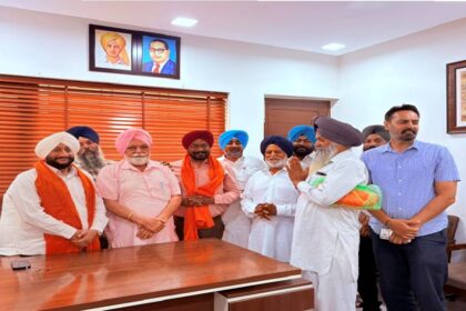 MLA Kulwant Singh interacting with residents during a public meeting in Mohali to discuss local issues and citizen services