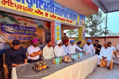 MLA Kulwant Singh interacting with residents during a public outreach programme in Raipur Khurd village, SAS Nagar Mohali, discussing development projects and public welfare initiatives.