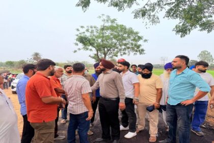 Mayor Sarabjeet Singh Samana inspecting the ongoing construction of the sports stadium and approach road at Kandala village in SAS Nagar Mohali