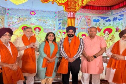 Mayor Sarabjeet Singh Samana offering prayers during the Ekadashi programme at Sri Lakshmi Narayan Temple in Phase 11, SAS Nagar Mohali