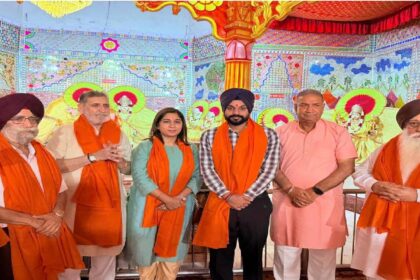 Mayor Sarabjeet Singh Samana offering prayers during the Ekadashi programme at Sri Lakshmi Narayan Temple in Phase 11, SAS Nagar Mohali