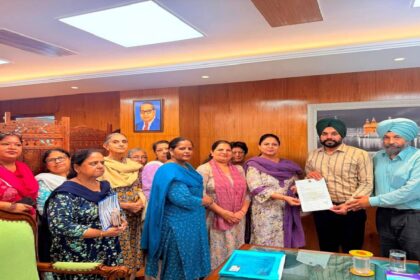 Mayor Sarabjeet Singh Samana meeting residents from different areas of SAS Nagar Mohali at his office to hear civic issues and public grievances.