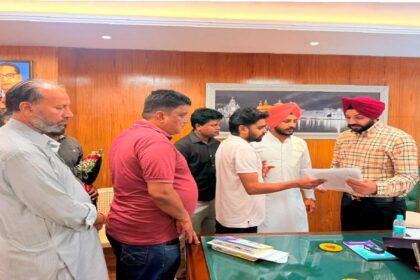 Mayor Sarabjeet Singh Samana meeting residents from different parts of SAS Nagar Mohali at his office to hear civic concerns and public grievances