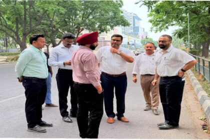 Mayor Sarabjeet Singh Samana inspecting sewerage lines, roads, and drain cleaning works in Sector 70, Sector 71, and Phase 4 of SAS Nagar Mohali before the monsoon