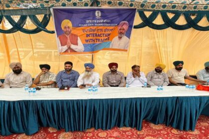 Mayor Sarabjeet Singh Samana attends a Punjab Trade Commission meeting with traders and shopkeepers at Phase 7 Market in SAS Nagar Mohali