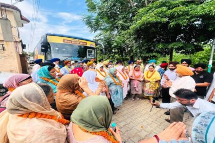 Mayor Sarabjeet Singh Samana flags off the Chief Minister's Pilgrimage Scheme bus from Dhurali village in SAS Nagar Mohali for senior citizens