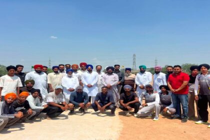 Mayor Sarabjeet Singh Samana encourages young cricketers and team managers during the cricket tournament organised by Shaheed Udham Singh Youth Club at Village Tangori, Mohali.