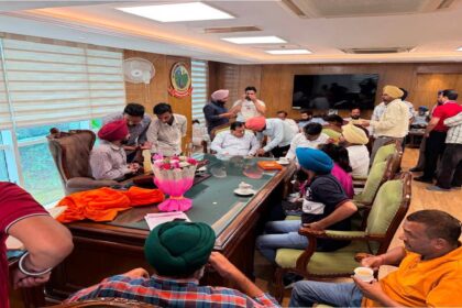 Mayor Sarabjeet Singh Samana receives congratulations from respected citizens and well-wishers at his office in SAS Nagar Mohali after being elected Mayor.