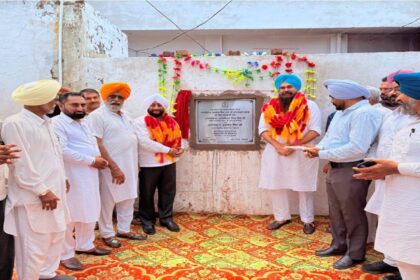MLA Kulwant Singh and MP Malwinder Singh Kang inaugurating solar LED street lights in Gobindgarh village, SAS Nagar Mohali, to improve public safety