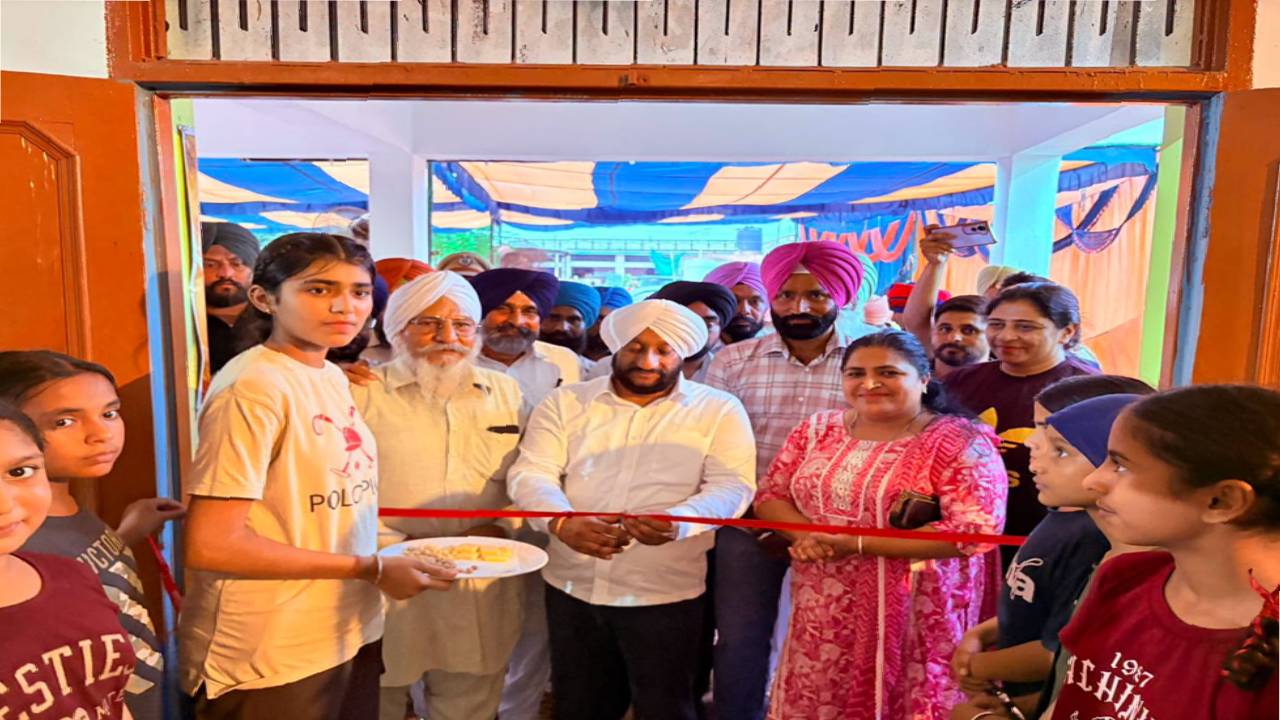 MLA Kulwant Singh inaugurating a new village gym during a Lok Milni programme in Gudana village, SAS Nagar Mohali, with local residents.