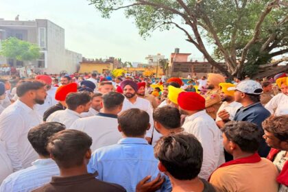 Punjab Chief Minister Bhagwant Mann interacts with villagers during the Lok Milni programme at Barmajra in Mohali.