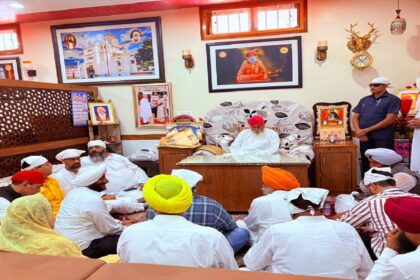 Punjab Chief Minister Bhagwant Singh Mann at Dera Sachkhand Ballan during the foundation stone ceremony of the Sri Guru Ravidas Ji Bani Study Centre