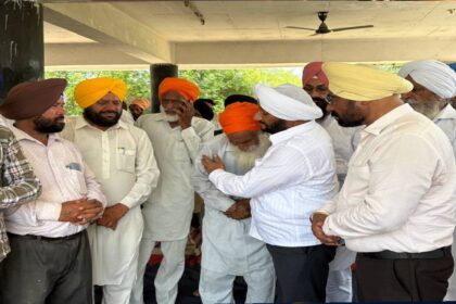 MLA Kulwant Singh attends the funeral of Amritpal Singh in Mataur village, Mohali