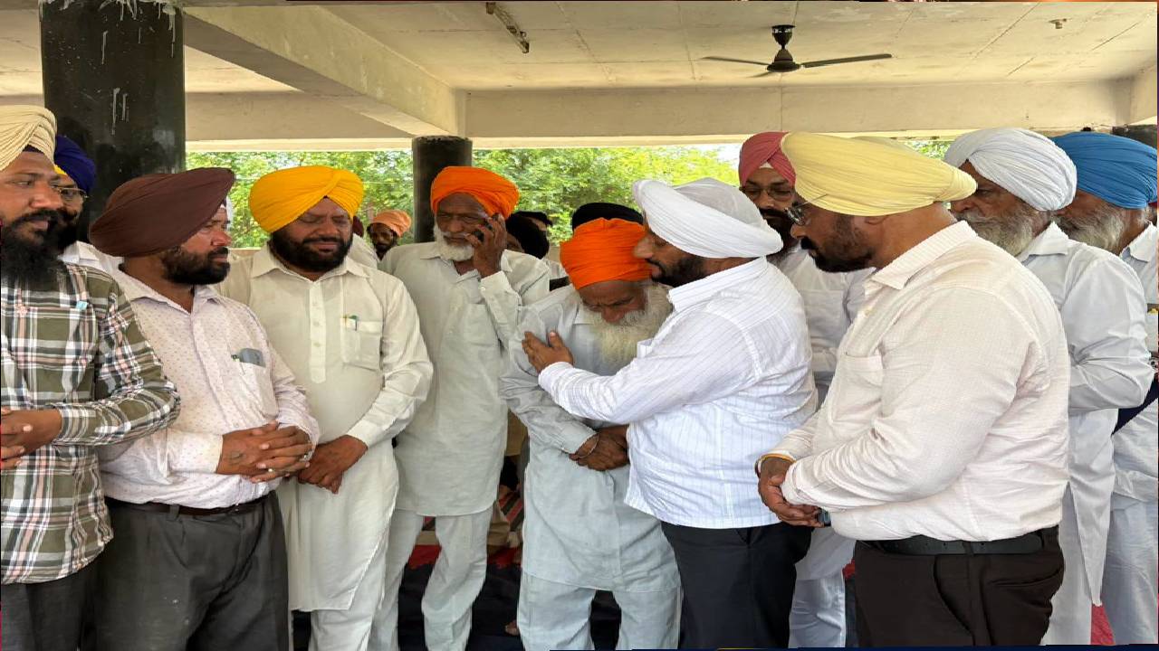 MLA Kulwant Singh attends the funeral of Amritpal Singh in Mataur village, Mohali