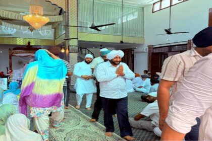 MLA Kulwant Singh attends the Antim Ardas ceremony of Sardarni Jaswant Kaur Ji at Gurdwara Sahib in Kandala village.