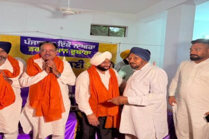 MLA Kulwant Singh interacts with villagers during a Lok Milani programme at Nandiali village in Mohali