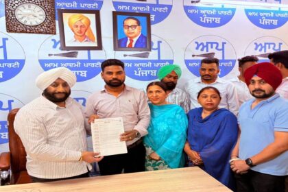 MLA Kulwant Singh interacting with residents during a public grievance meeting at his constituency office in Mohali